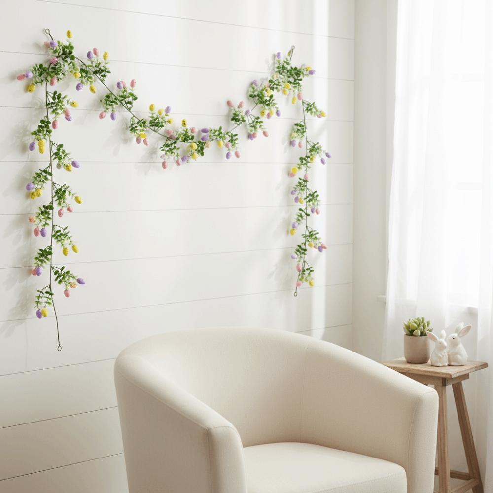 Colorful Design Easter Egg Wreath Green Vine Long Green Plant Wall Hanging  Easter Party