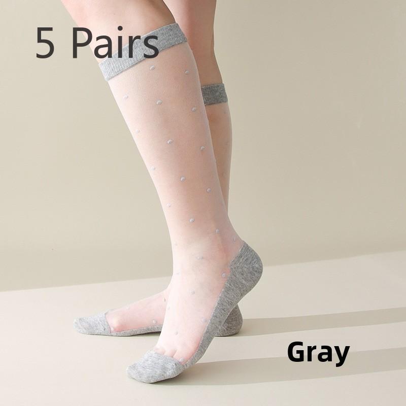 5 par glasstrumpor Barn Långa Sommar Tunna Prickiga Frottéstrumpor Små Prickiga Vadstrumpor