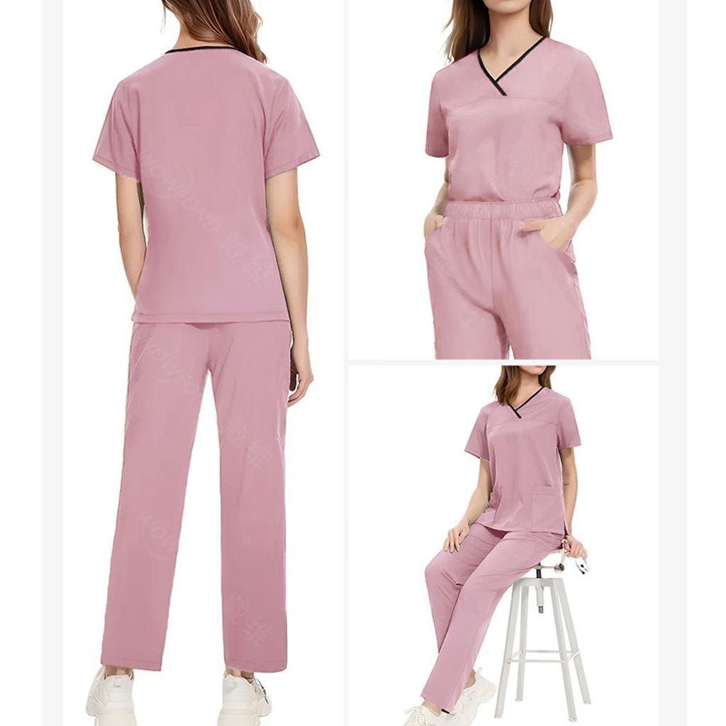 Completo da Lavoro da Donna, Morbido e Comodo, Scollo a V, Manica Corta, con Tasche Multiple