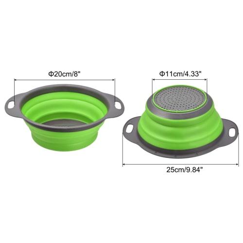 Uxcell Folding Colander, Silicone Round, Folding Strainer with Handle, Space-Saving, Green, 20cm Diameter, for Pasta, Vegetables, and Fruits