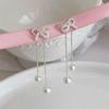 Elegant French Bow Pearl Tassel Stud Earrings for Women