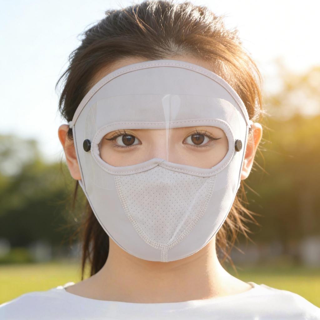 Women's Summer Anti-UV Cycling Mask & Goggles, Ice Silk Breathable Full Face Cover with Integrated Hood.