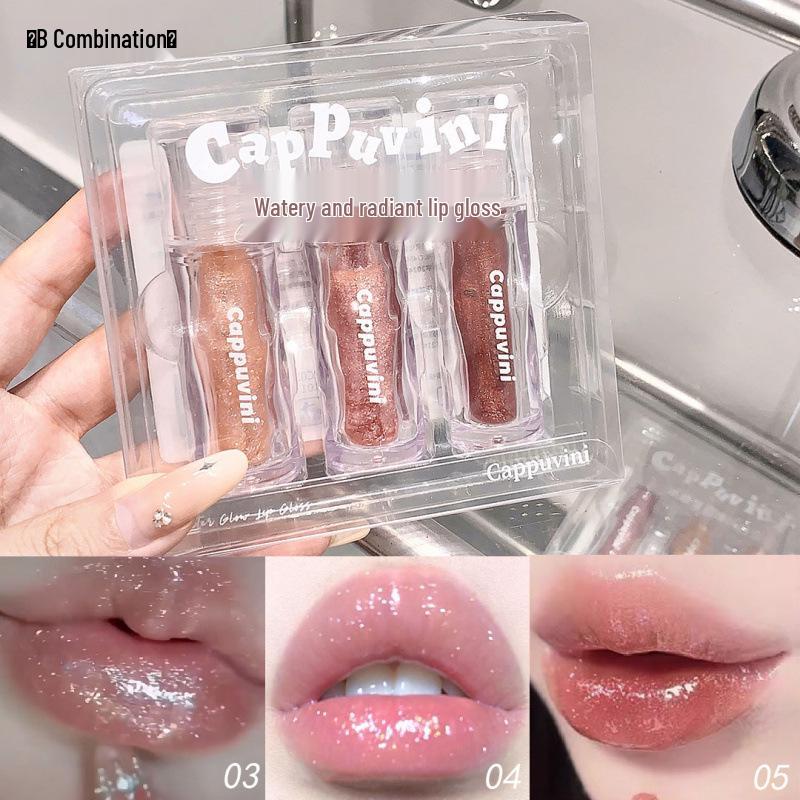 Cappuvini Water-Glow Bling Lip Gloss - Watery, Plump, Pearlescent Brightening Overcoat