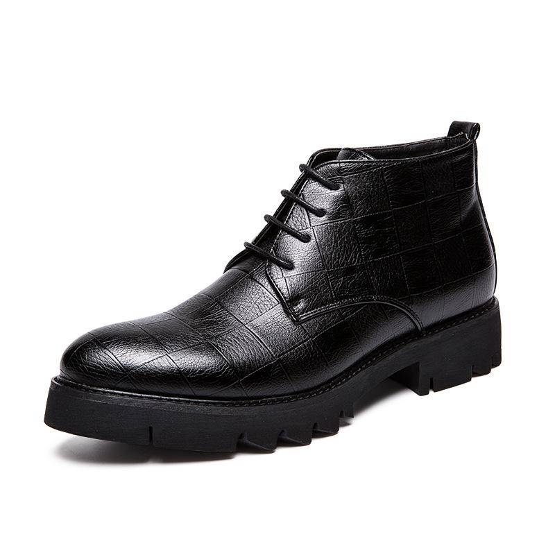 Men s High-Top British Style Leather Brogue Boots with Thick Sole and Height-Enhancing Pointed Toe. 39 чёрный