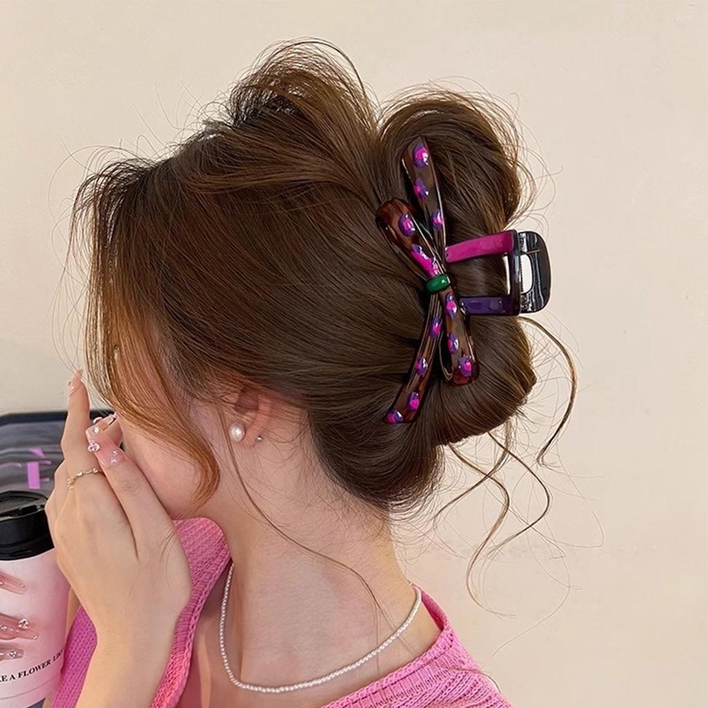 Stylish Color Block Bowknot Hair Claw Clip Resin Oil Drop Hair Styling Clip Hair Accessory For Women Fashion Headwear