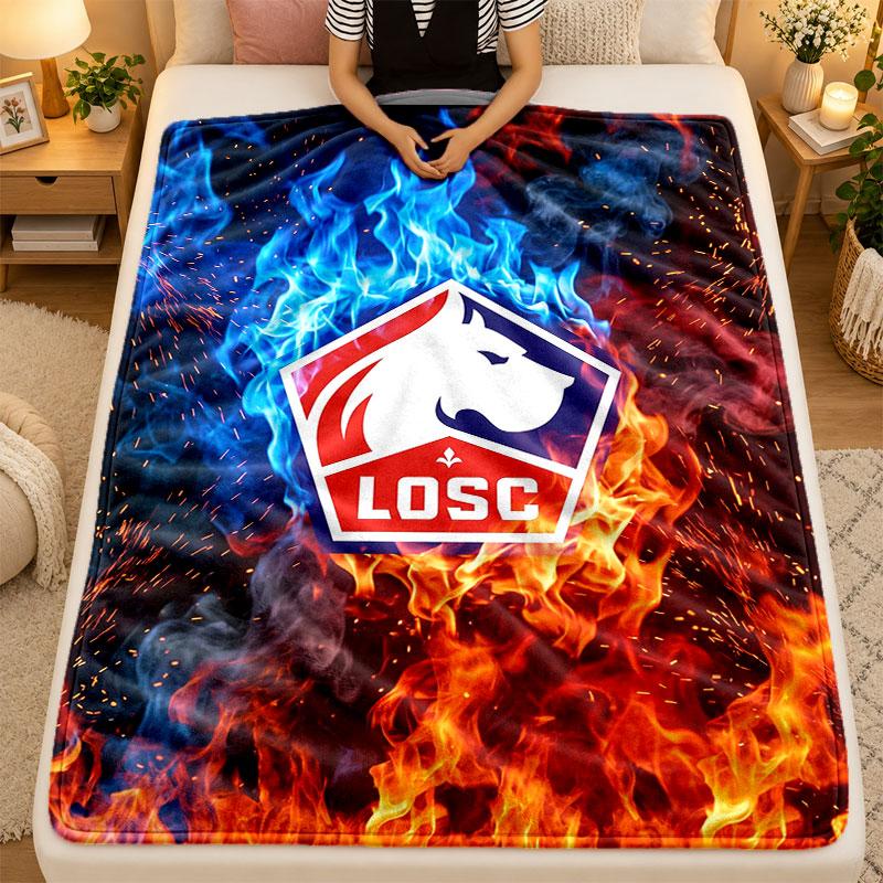 Flannel BlanketLOSC Lille FC Warm Soft Throw Blanket for Indoor Sofa Bed Living Room Use