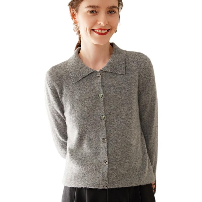 Women's Cashmere Polo Neck Sweater – Long Sleeve, Soft, Loose, Comfortable, Versatile, Solid Color.