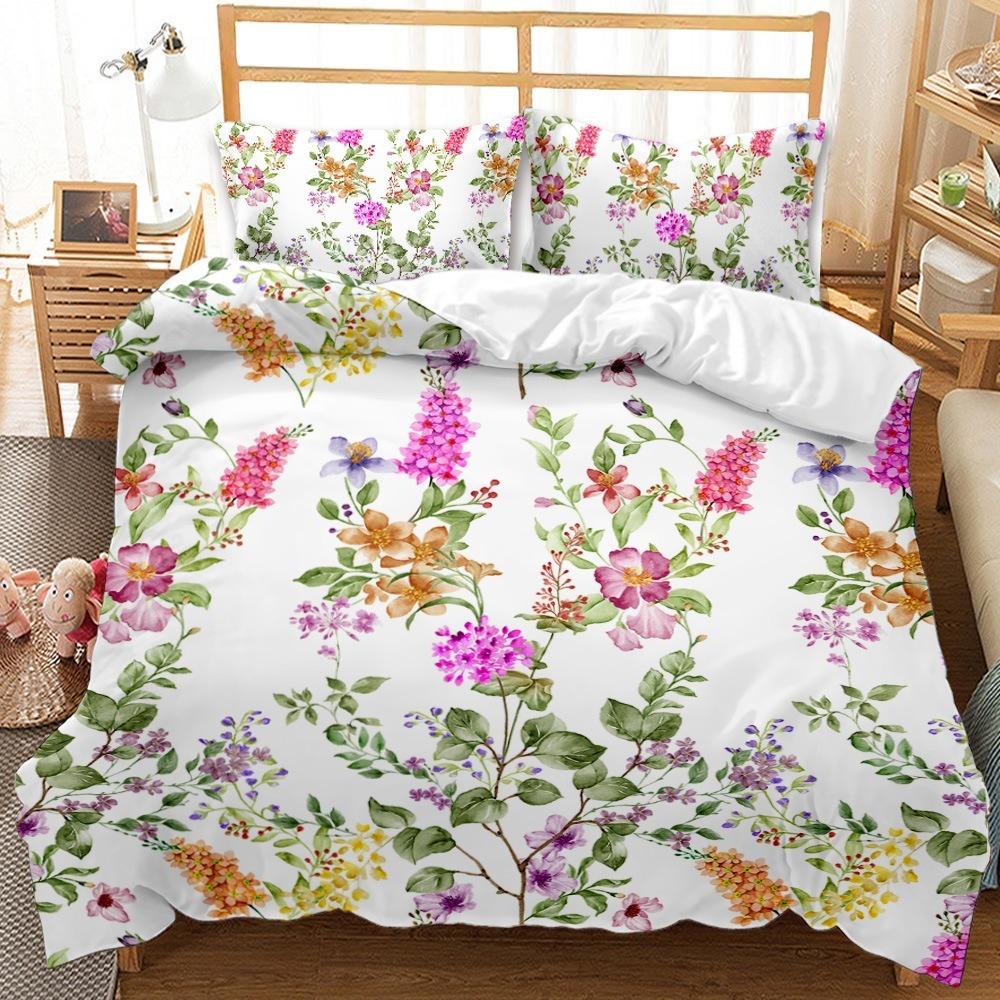 3D Printed Down Duvet Cover Pillowcase Flower Bedding Set for Kids, Home Decoration Gift for Teenagers
