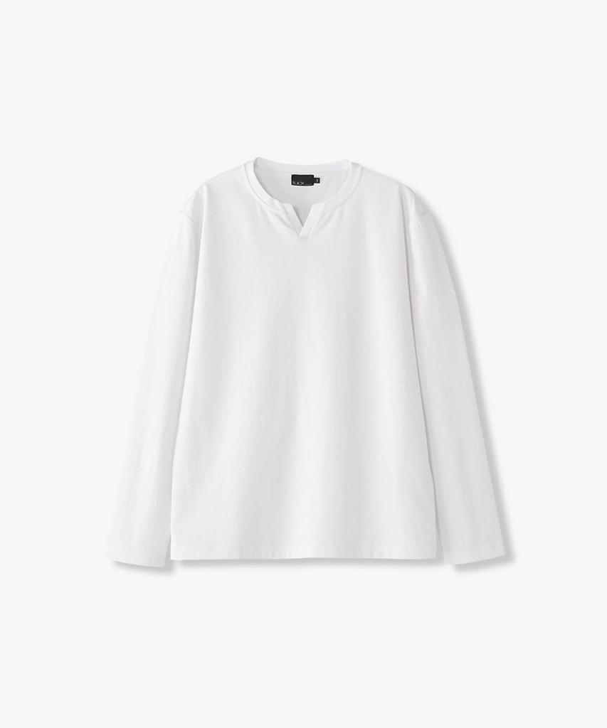 STCO [Black Label] Supima Slit Neck Long Sleeve T-Shirt White (Regular Fit)_Stsvz91Nsw