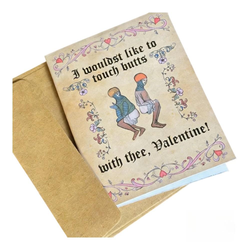

Medieval Greeting Card with Humorous Cross Blades Queen Design for Fans of Historical Comedy and Romantic Surprises