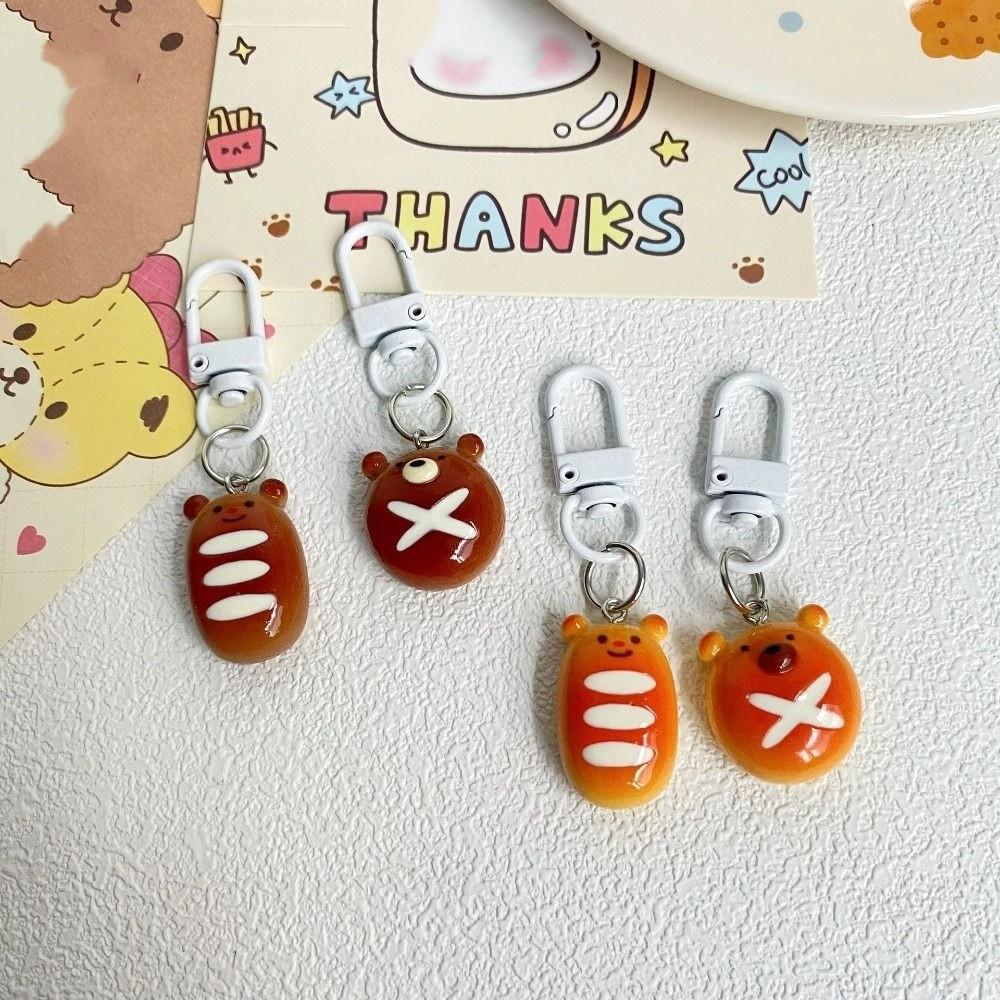 Korean Style French Bread Bear Keychain Trinket Key Ring Cute Cartoon Pendant  Women