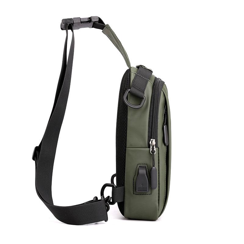 Men's Fashionable Waterproof Nylon Chest & Shoulder Bag with Charging Feature