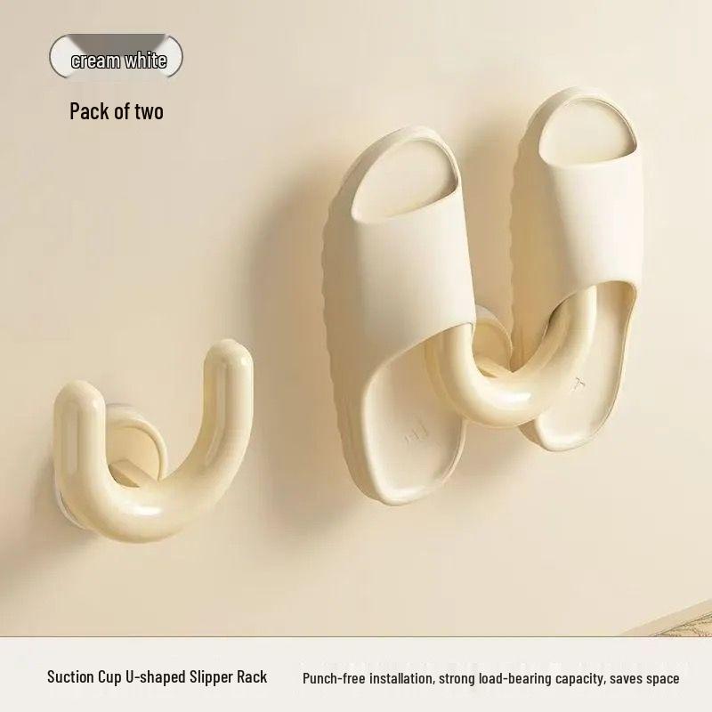 No-Drill Wall-Mounted Bathroom Slipper Rack with Suction Cups and Drainage Hooks