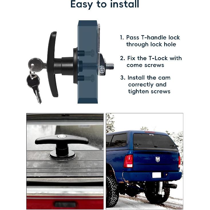Truck Cap Camper Shell T-Handle Lock Latch Replacement Parts, Truck Bed Topper Door Locking Kit Accessories With Keys - Right Lock