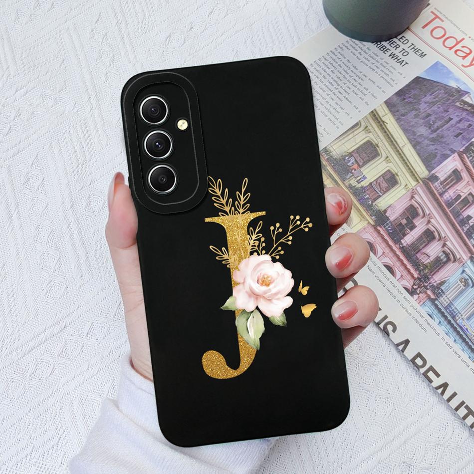 Phone Case For Samsung Galaxy A34 A33 A32 Elegant Rose Letter Soft Liquid Silicone Sqare Back Cover For Samsung A 34 33 32 Shell