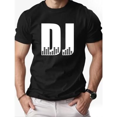 Men's DJ Print Casual T-Shirt - Summer Short Sleeve Round Neck Sound Wave Design, Lightweight Breathable Fabric for Music Lovers and Club Wear