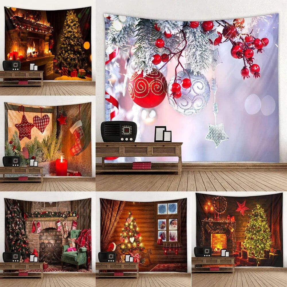 

Рождественский принт с узором гобелен для комнаты в общежитии, гостиной, Настенный декор, вечерние фон для друзей, тканевый домашний декор, гобелен