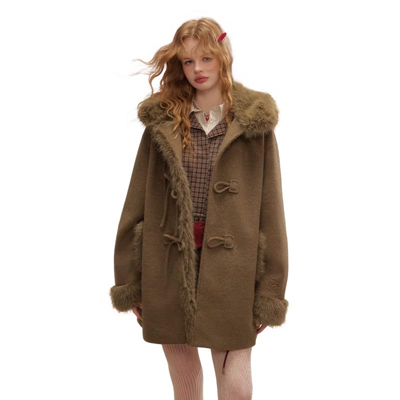 

UNIFREE Cocoa Brownie Hooded Wool Coat L