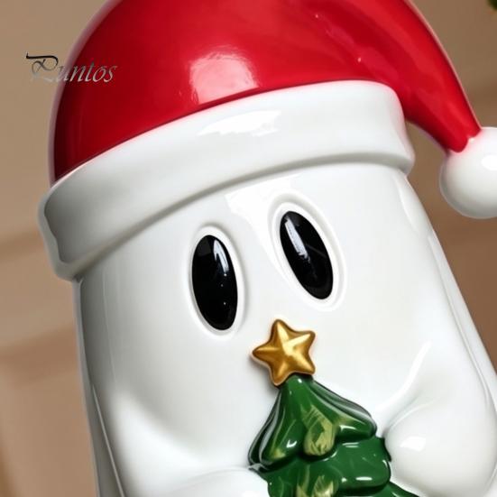 Handcrafted Resin Ghost Statues Christmas Figurine, Cute with Santa Hat Holding Gift Box Modern Minimalist Holiday Decor & Tree, Tabletop Ornament,