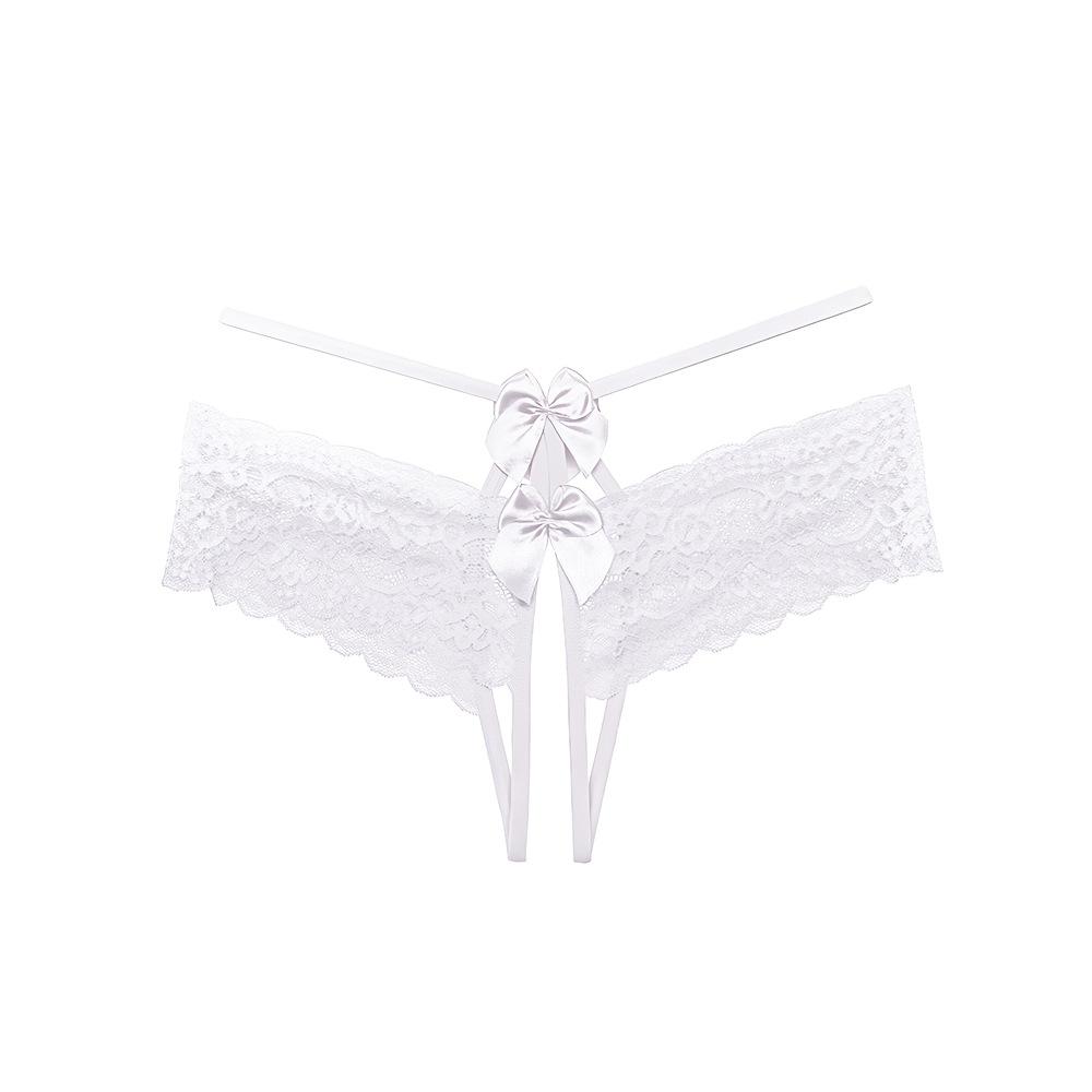 Womens Sexy Open Crotch Panties Lace Briefs Bowknot Thin Straps Hollow Out Exposed Butt Hot Erotic Lingerie T Back Micros Thongs
