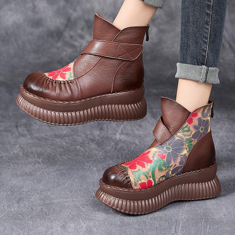 Fashion GKTINOO Handmade Ankle Boots Platform Women Genuine Cow Leather Short Boots Round Toe Height Increasing Thick Sole Ladies Shoes