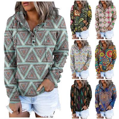 Long Sleeve Shirts For Women Lightweight Crewneck Loose Casual Print Hooded Draw Rope Pullover Tops