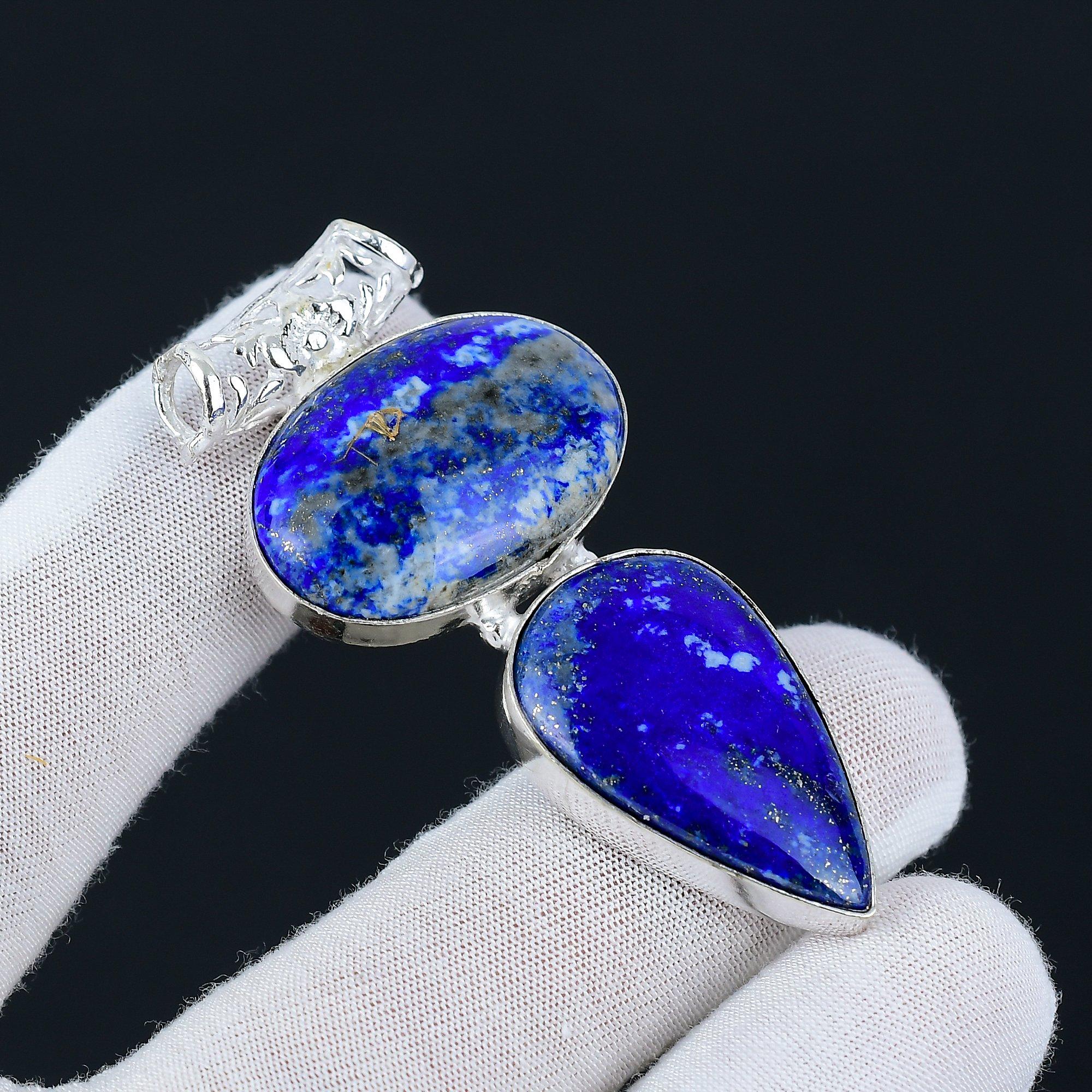 

Подвеска из стерлингового серебра 925 пробы с драгоценным камнем из лазурита ручной работы, ювелирные изделия из натурального лазурита, ювелирные изделия ручной работы из лазурита, подарки в знак благодарности