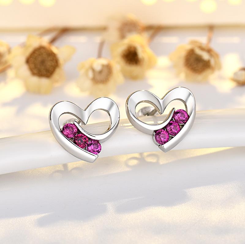 Sweet Love Heart Sparkle Peach Heart Student Earrings Girl Earrings Hundred with Girlfriends