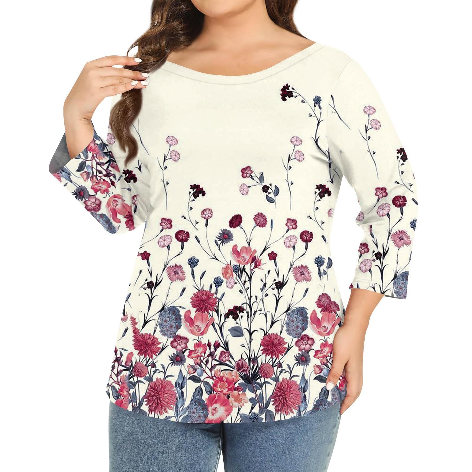 

Женский однотонный топ больших размеров с круглым вырезом и рукавами 3/4 XXL бежевый