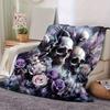 1pc Skulls Angels and Roses Blanket, Soft for Couch Bed Sofa, Living Room, Travel, Camping, Car Blankets