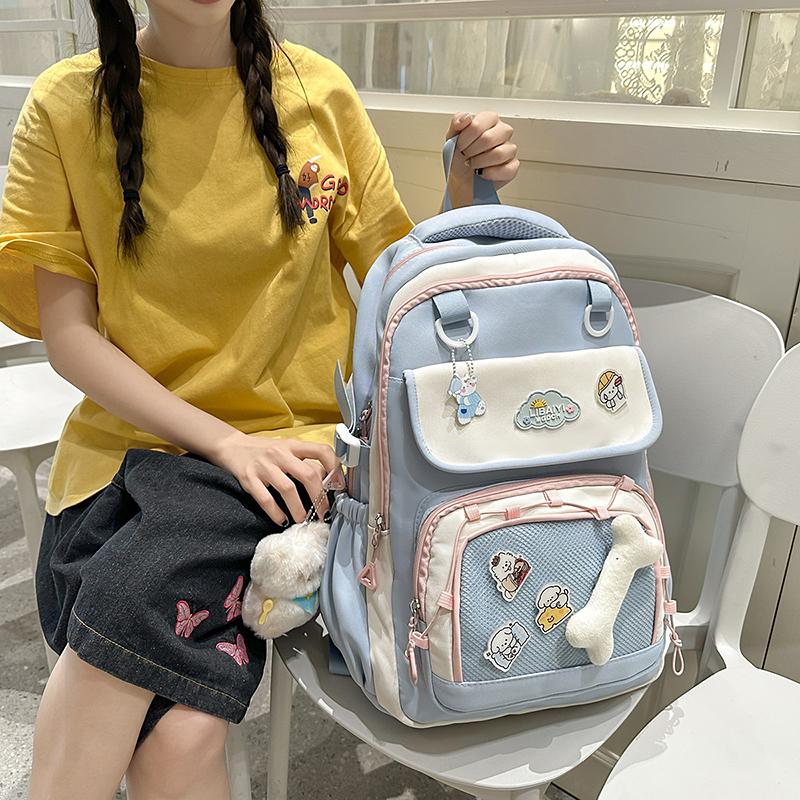 College Style Student Schoolbag Color Block Girl Multi-Pocket Large Capacity Backpack