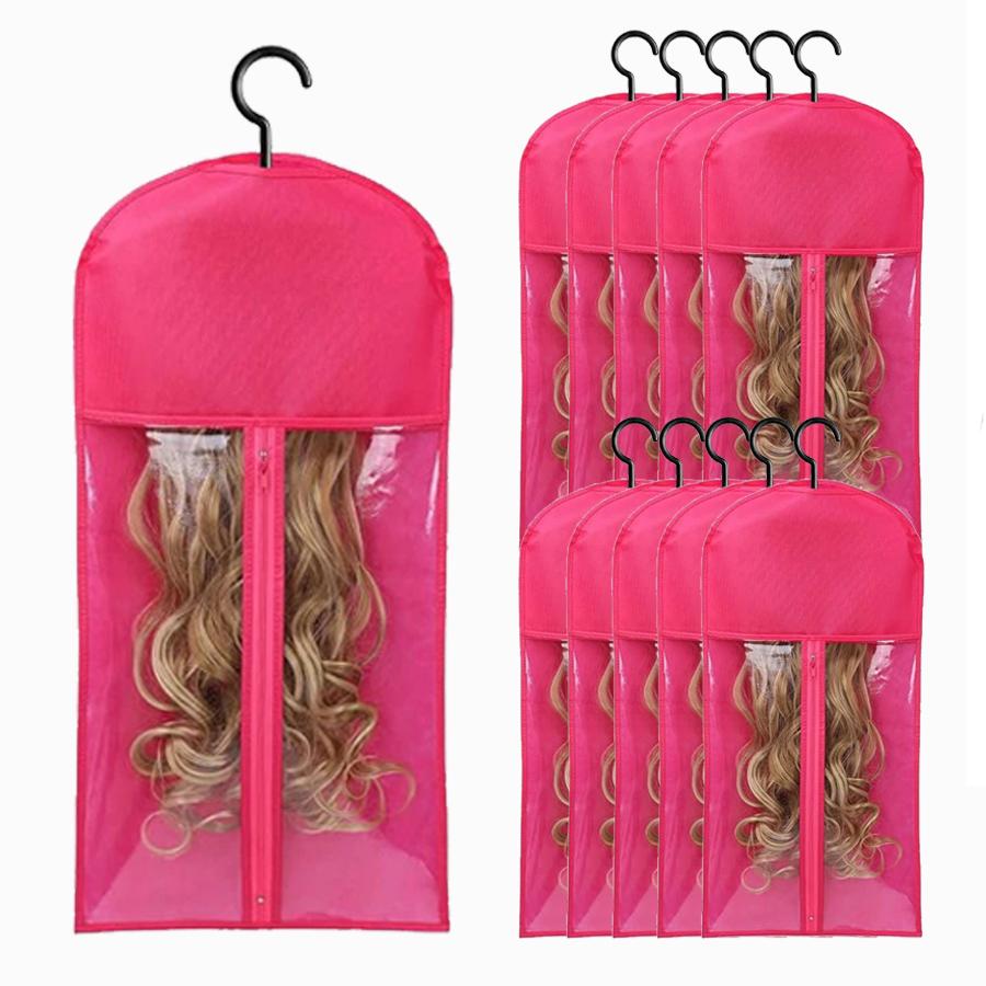 10pcs Wig Storage Bag With Hanger Hair Bags With Plastic Hanger For Virgin Hair Black Wig Organizer Hangers For Multiple Wigs