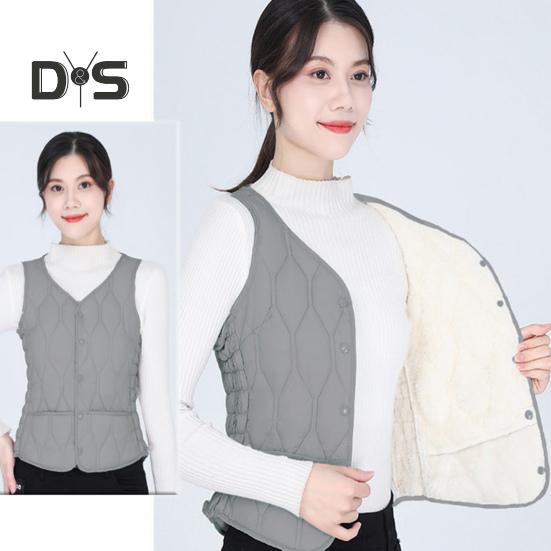 Wintermantel für Damen, Lagenlook, dünn, gepolstert, Knopfverschluss, V-Ausschnitt, ärmellos, einfarbig, winddicht, wärmespeichernd, Outdoor-Daunenmantel