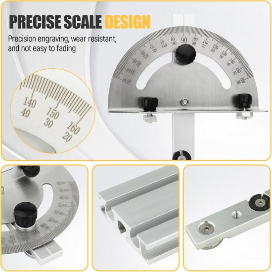 Precision Table Saw Miter Gauge System with Miter Fence, 120°Angle Stops Adjustable for Table Saw, Band Saw, Router Table, 250mm