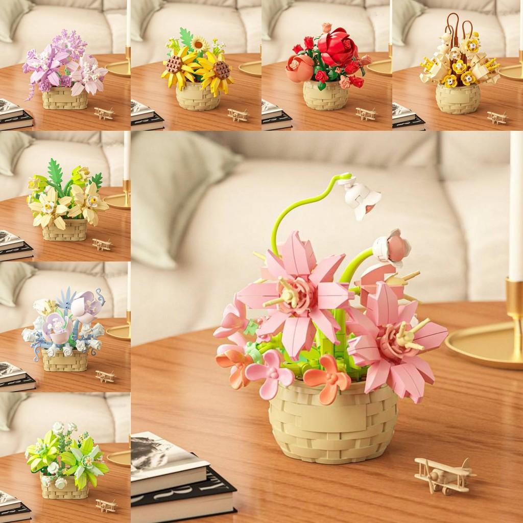 Puzzle Small Children Particle Building Block Flower Model Toy Rose Sunflower