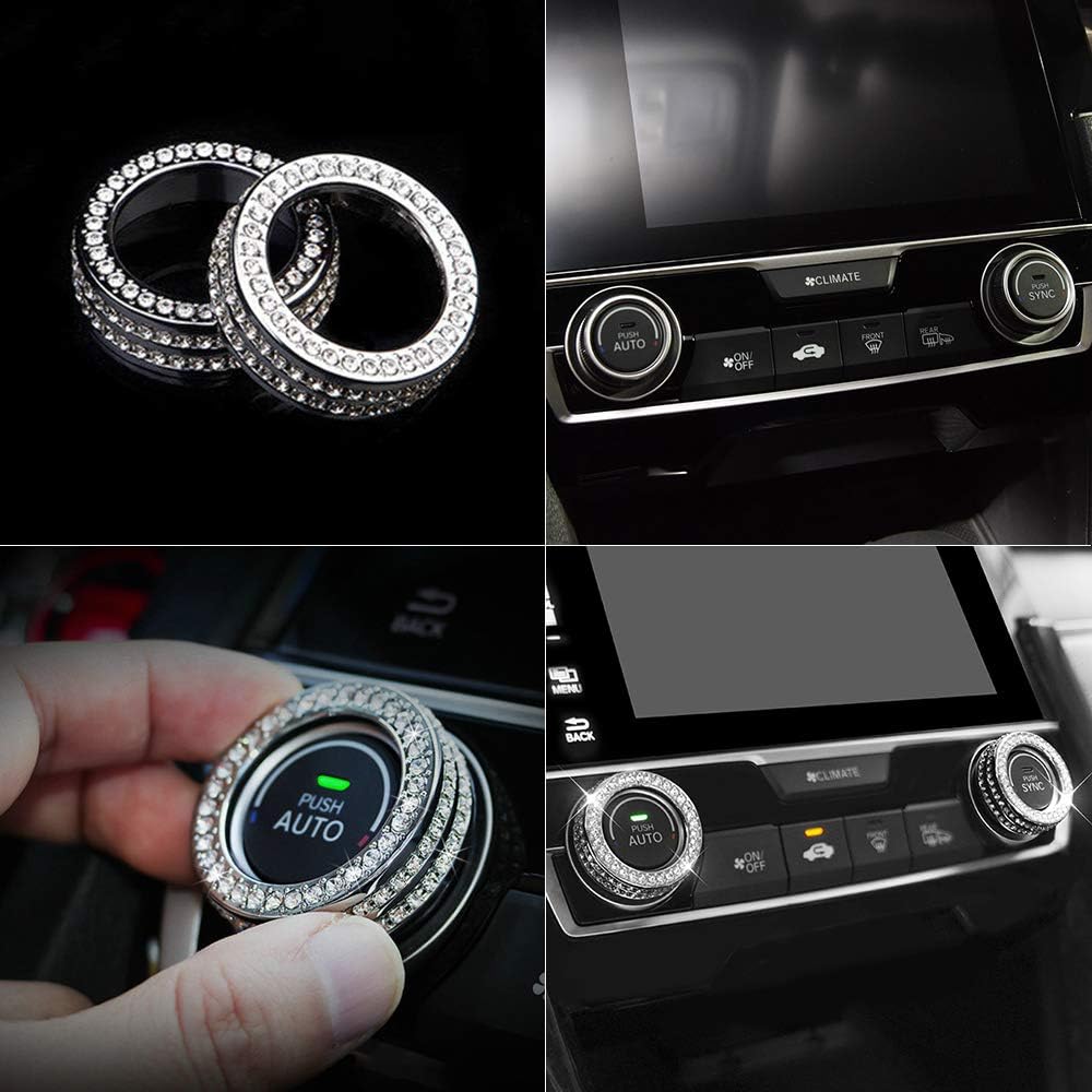 LECART Bling Car Accessories Fit for Honda Civic 10th Gen 2016 2017 2018    AC Knob Covers Auto Interior Bling Decor Crystal Metal Cover Trim Cute