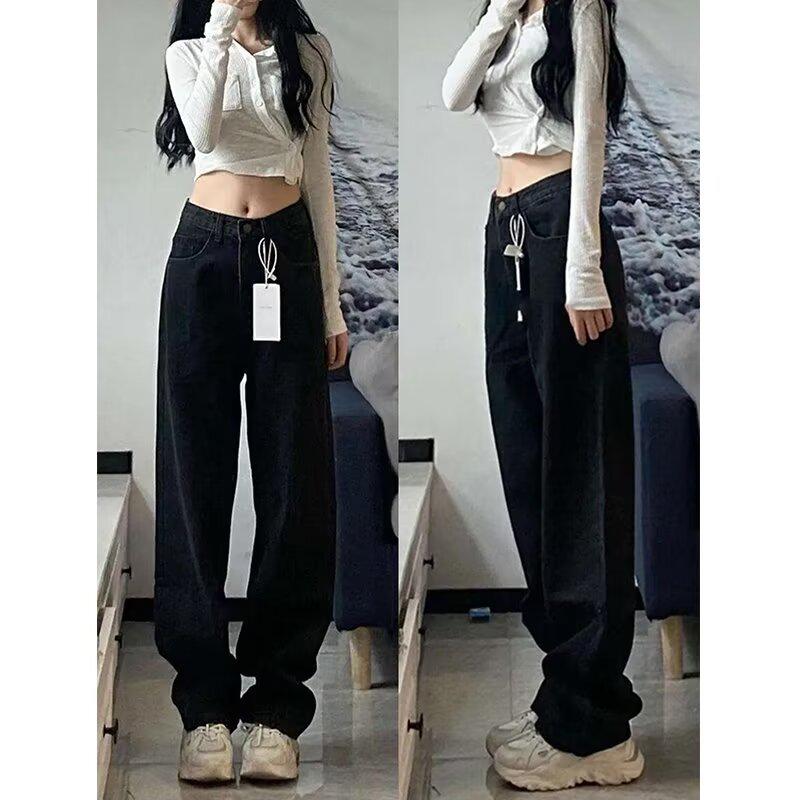 Plus Size High Waist Black Wide Leg Jeans for Women - Autumn/Winter Pear Shape Coverage, Slimming Loose Fit