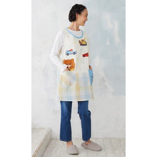 Atelier Momo & Momo Tomica og Tom Tsumupapa Forkle, Sideåpning, Rutemønster, Blå, Dame, Størrelser M-L, TM44006-52