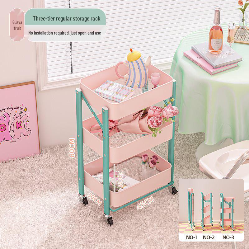 Foldable Hand-Pushed Storage Rack with Shelves for Snacks, Toys, and Kitchen Use