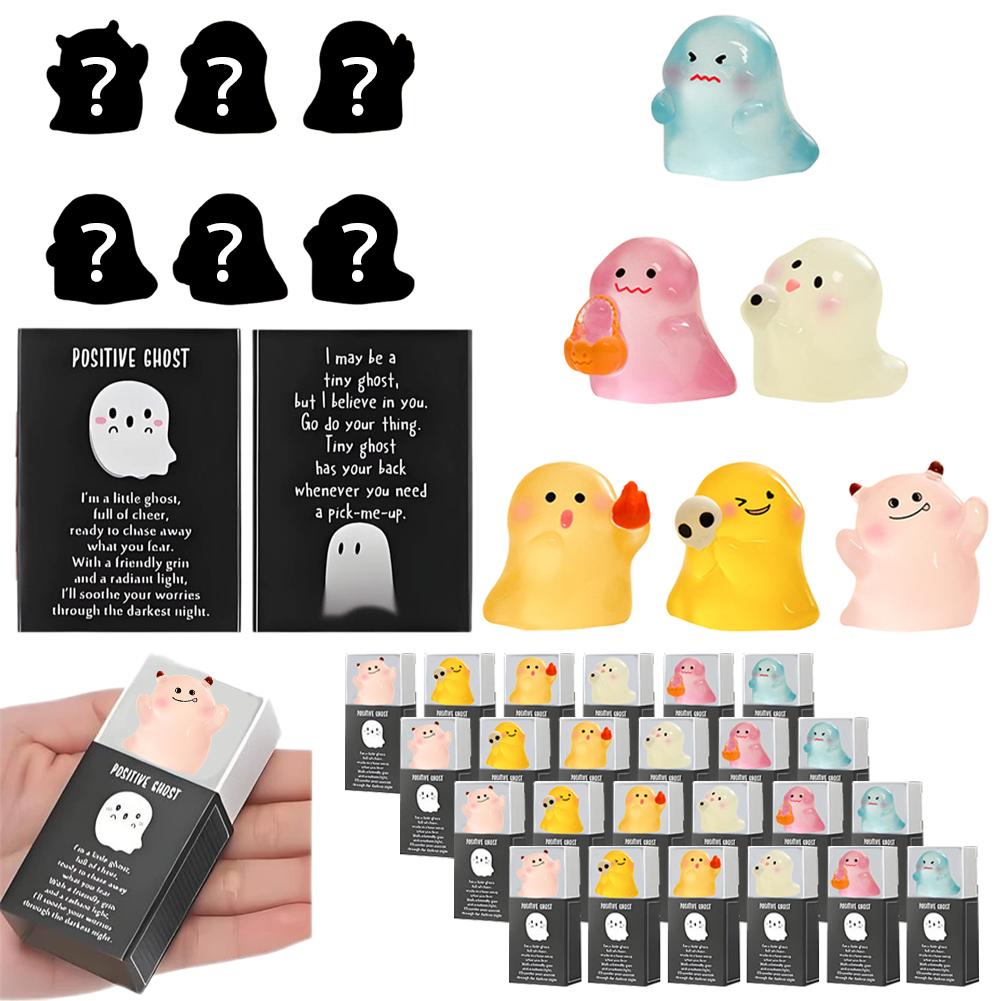 Glow-in-The-Dark Mini Ghost Figurines for Halloween Decoration Luminous Resin Cute Miniature Spooky Ghost with Box Party Favors