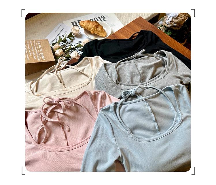 Damski 2025 Jesień/Zima Szczotkowany Slim Fit Długi Rękaw Warstwowy T-shirt z Wkładką na Biust.