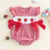 Summer Newborn Infant Baby Girls Clothes Bow Strawberry Plaid Fly Sleeve Round Neck Rompers Jumpsuit Outfits
