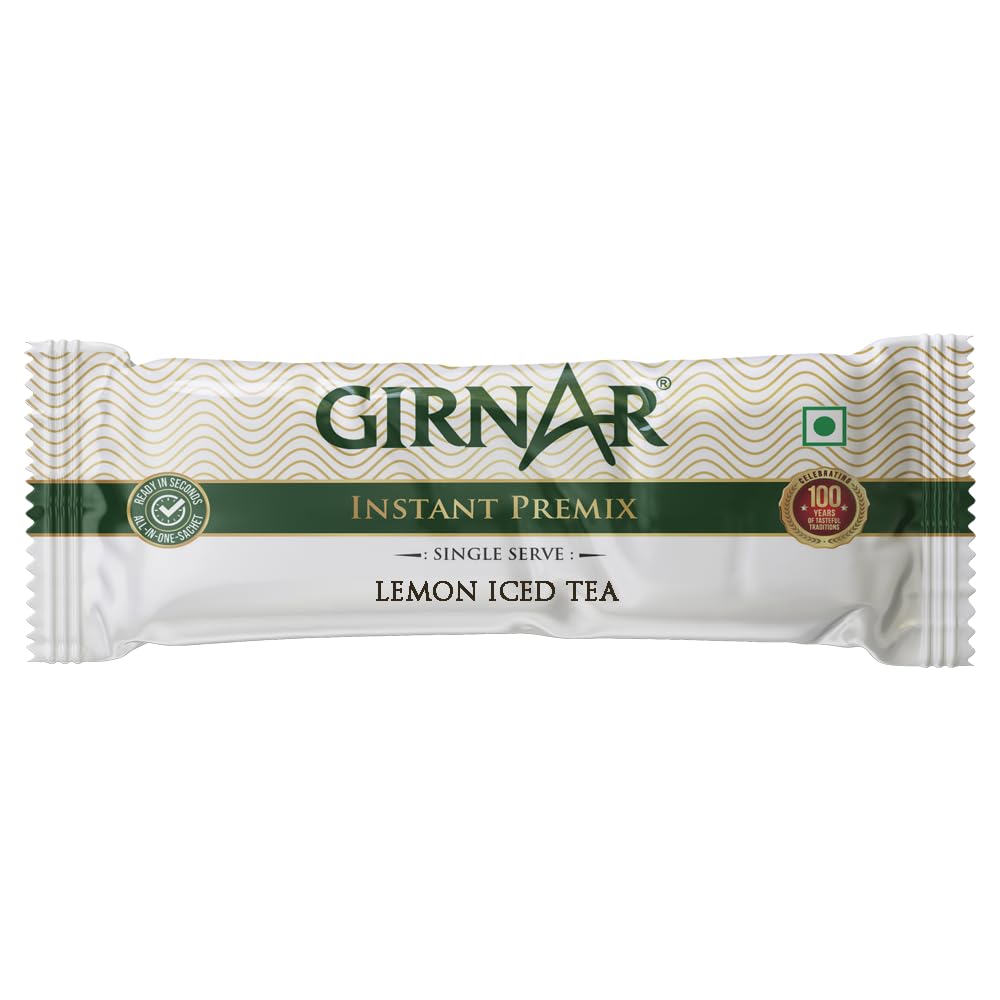 Girnar Instant Iced Tea Lemon Flavor Premix  10Sachets Vegan Caffeine Free Refreshing Cold Drink  Pack of 1 Single Serve