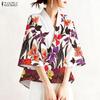 ZANZEA Blusa Casual da Donna con Scollo a V Maniche 3/4 Ampie Stampa Floreale