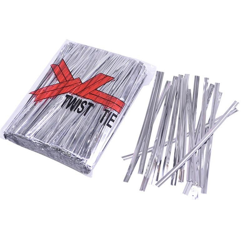 

1 Bag Metallic Twist Tie Wire for Candy Lollipop Cake Cello Bag Party Gift 8cm. Silver