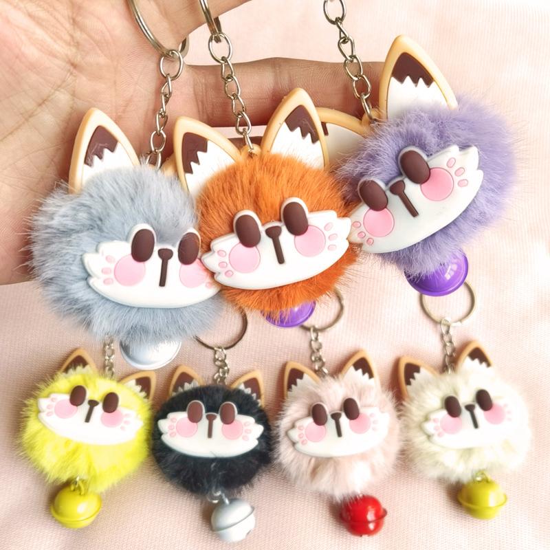 1 PC Cute lucky cat plush keychain imitation mink fur ball keychain with bell pendant
