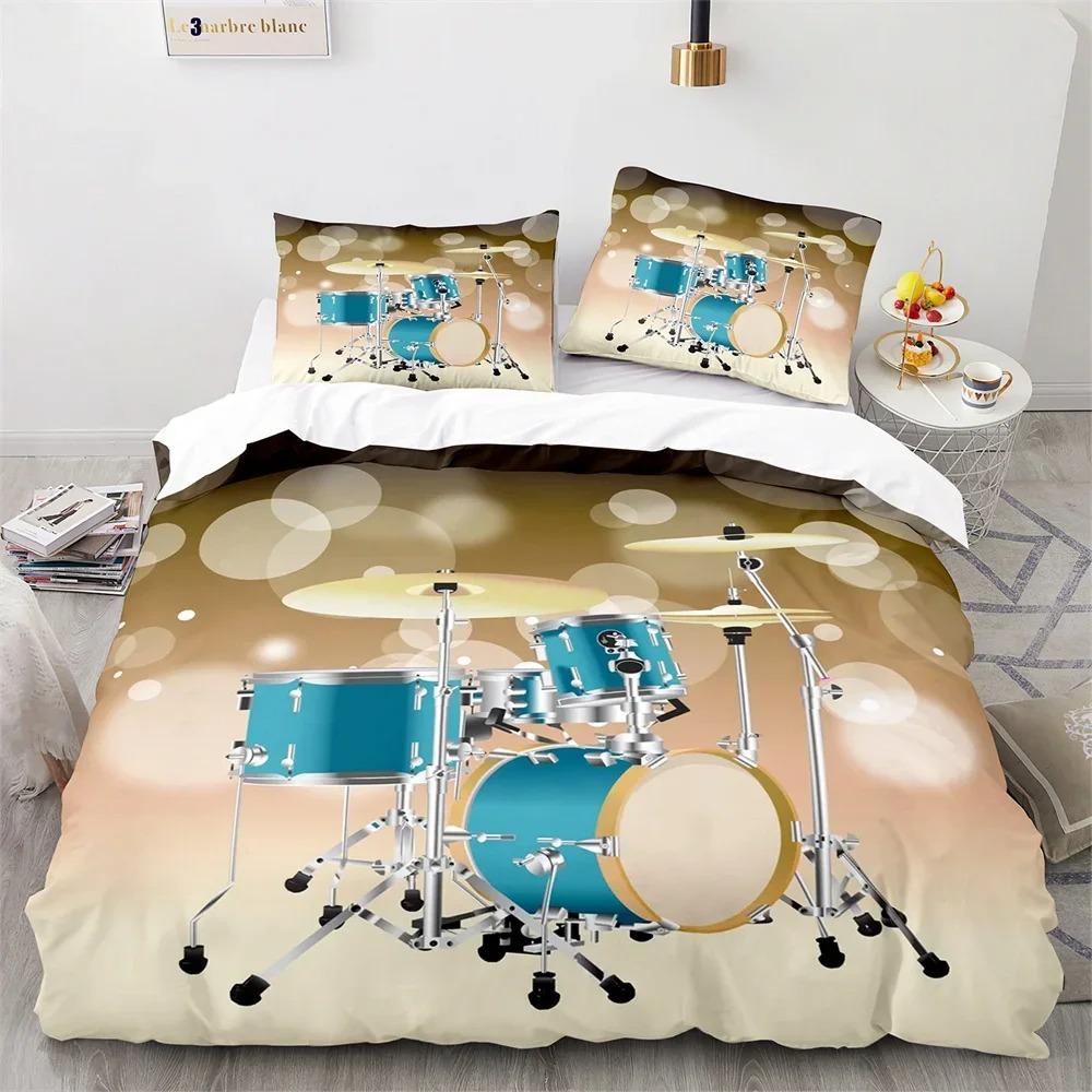 Drum Kit King Queen Duvet Cover Rock Musical Style Bedding Set for Kids Teens Adults Hip Hop Grunge Polyester Quilt Cover