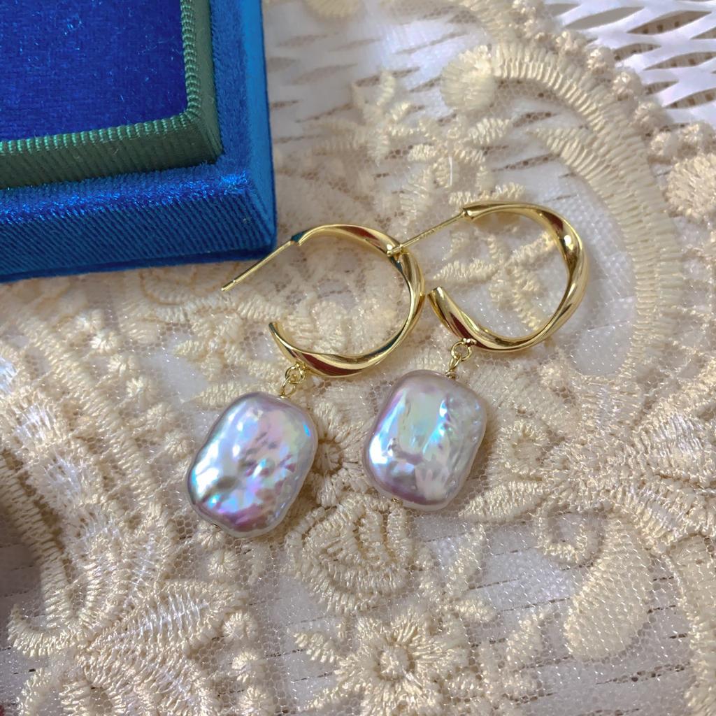 Big C Naturperlenohrringe, speziell geformte barocke bunte Perlenohrringe, Silbernadeln, Metallohrringe, schlichte Ohrringe