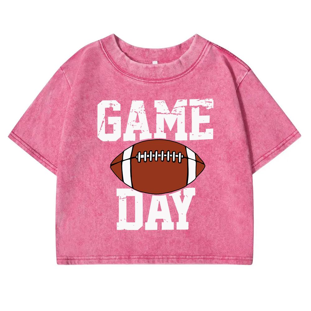 Game Day Rugby Letter Graphic Print Female T-Shirts Washed Fitness Crop Top Clothing Cotton Quality T Shirt