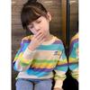 Girls Rainbow Striped Long Sleeve Sweatshirt Spring Autumn Korean Top